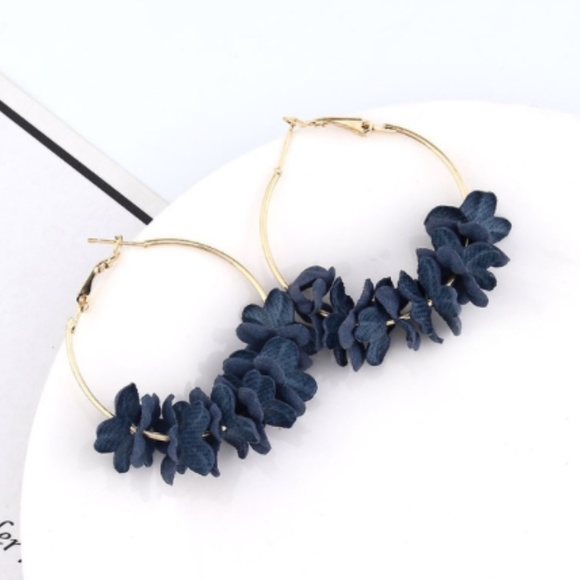 Blue Flower Petal Hoop Earrings - Picture 1 of 4